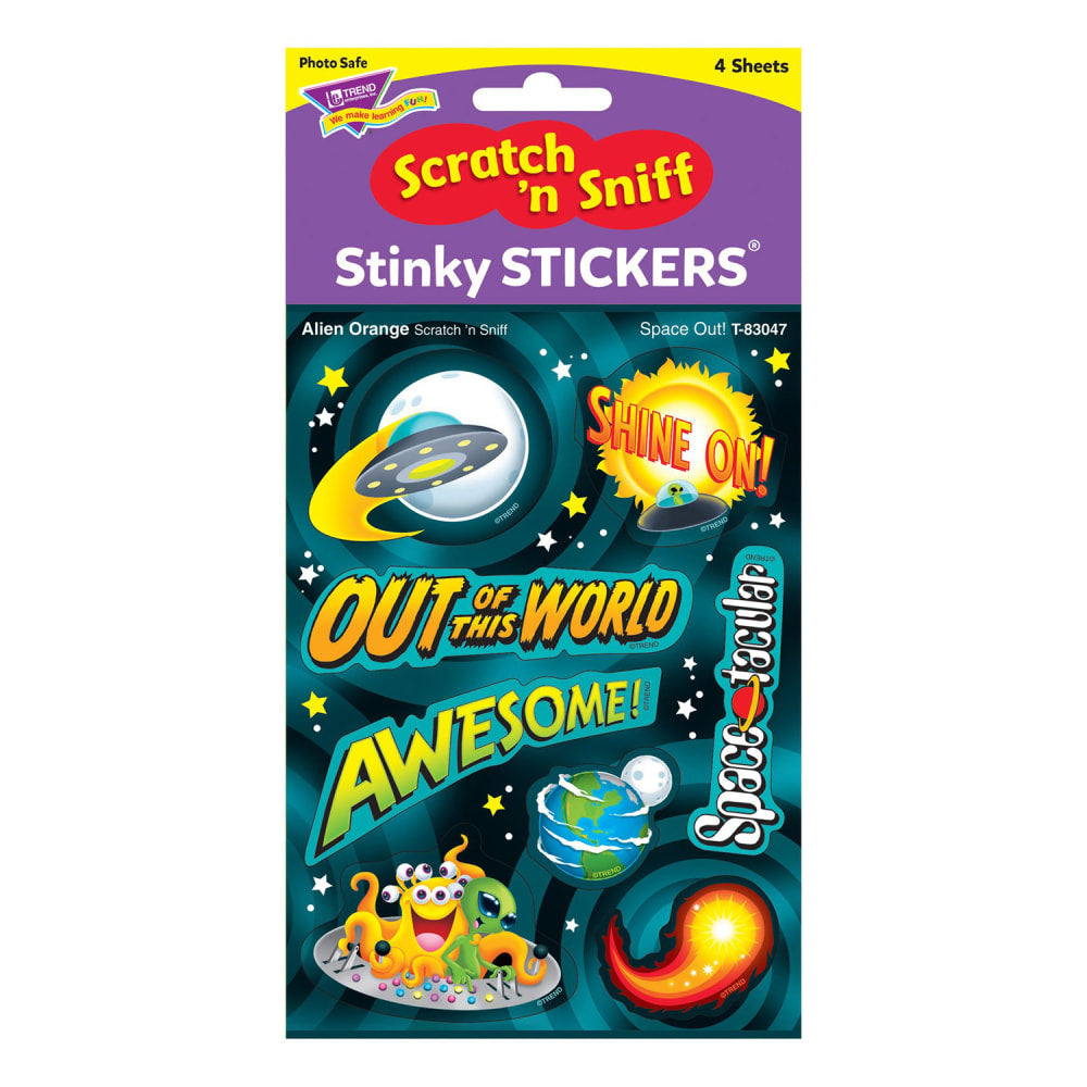 Trend Stinky Stickers, Space Out! Alien Mixed Shapes/Orange, 32 Stickers Per Pack, Set Of 6 Packs