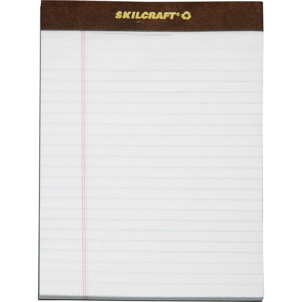 SKILCRAFT 30% Recycled Perforated Writing Pads, 5in x 8in, White, Legal Ruled, 50 Sheets, Pack Of 12 (AbilityOne 7530-01-372-3107)