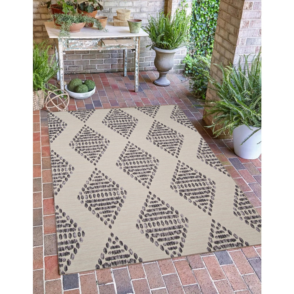 Linon Washable Outdoor Area Rug, Witmer, 3ft x 5ft, Ivory/Brown