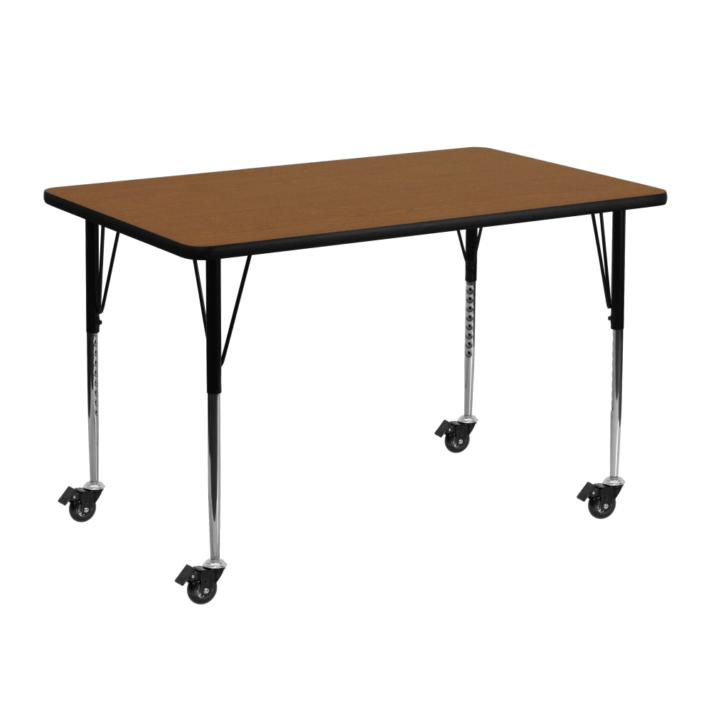 Flash Furniture Mobile 48ft"W Rectangular HP Laminate Activity Table With Standard Height-Adjustable Legs, Oak