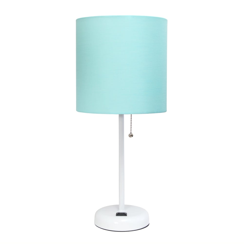 LimeLights Stick Lamp With Charging Outlet, 19-12inH, Aqua Shade/White Base