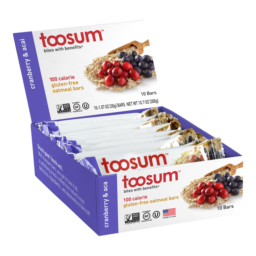 Toosum Healthy Foods Oatmeal Bars, Cranberry and Acai, 1.07 Oz, Pack Of 20 Bars