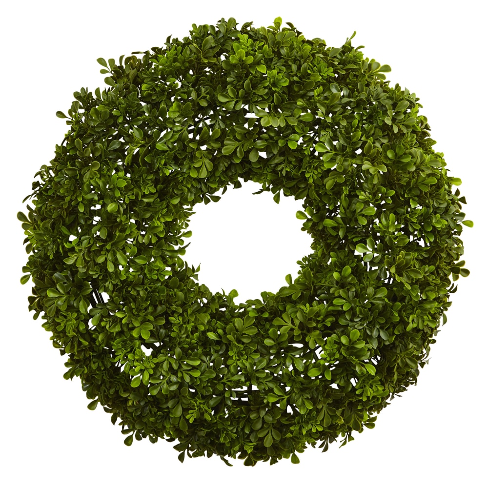 Nearly Natural Plastic Boxwood Wreath, 22in, Kelly Green