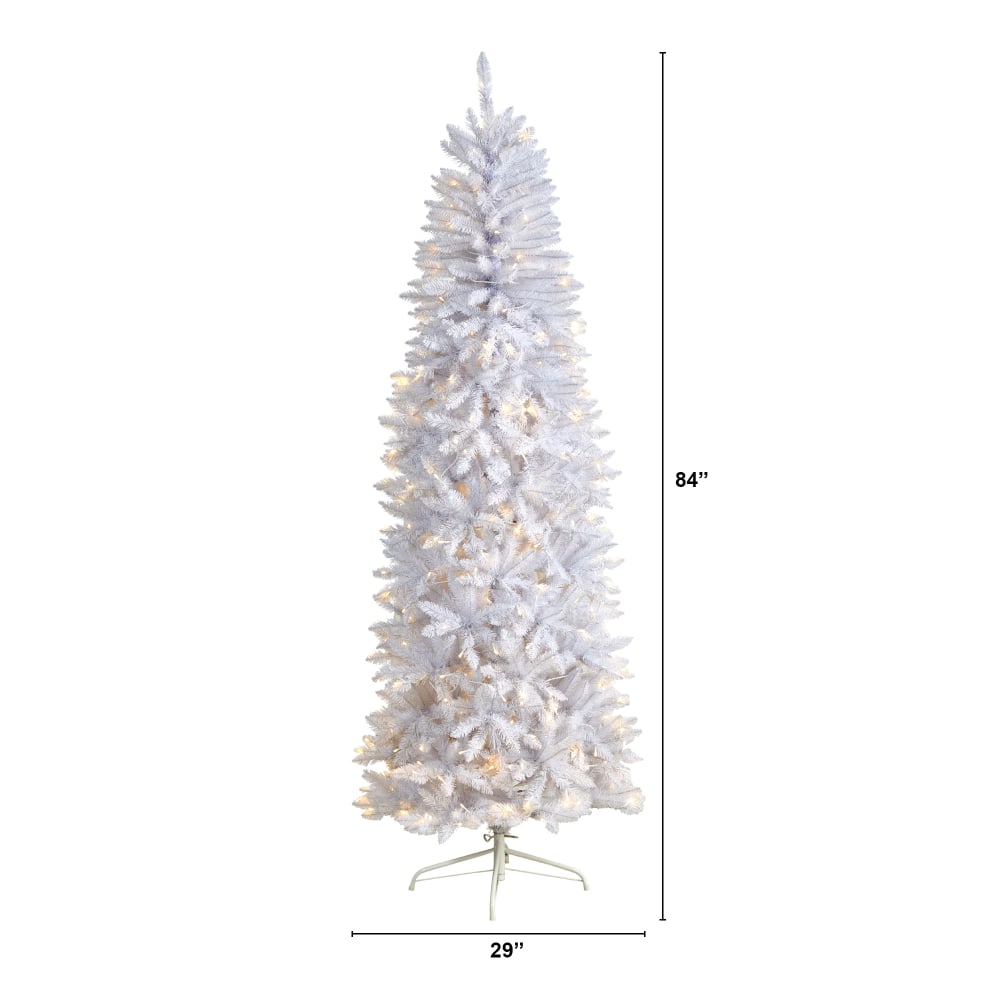 Nearly Natural Slim Artificial Christmas Tree, 7'H, White