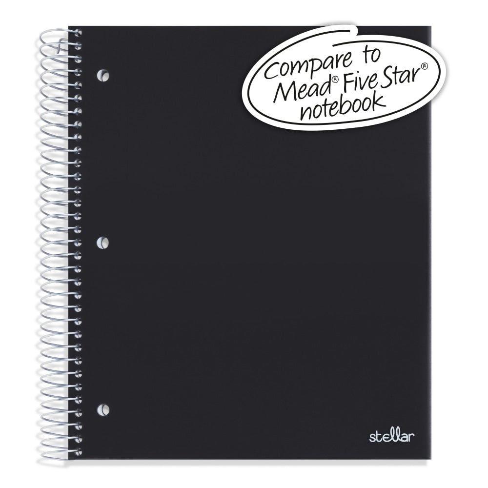 Office Depot Brand Stellar Poly Notebook, 8-1/2in x 10-1/2in, 3 Subject, Wide Ruled, 150 Sheets, Black