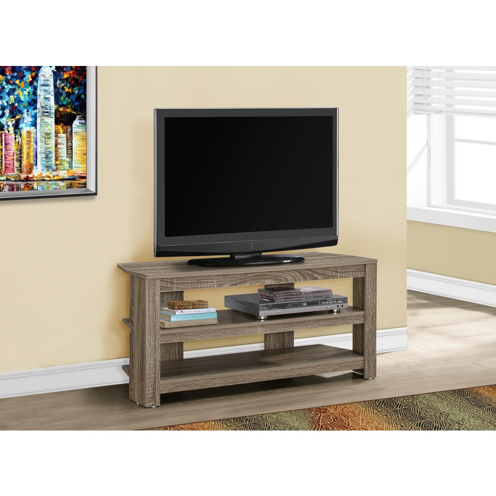 Monarch Specialties TV Stand, 3-Shelf, For Flat-Panel TVs Up To 40in, Dark Taupe