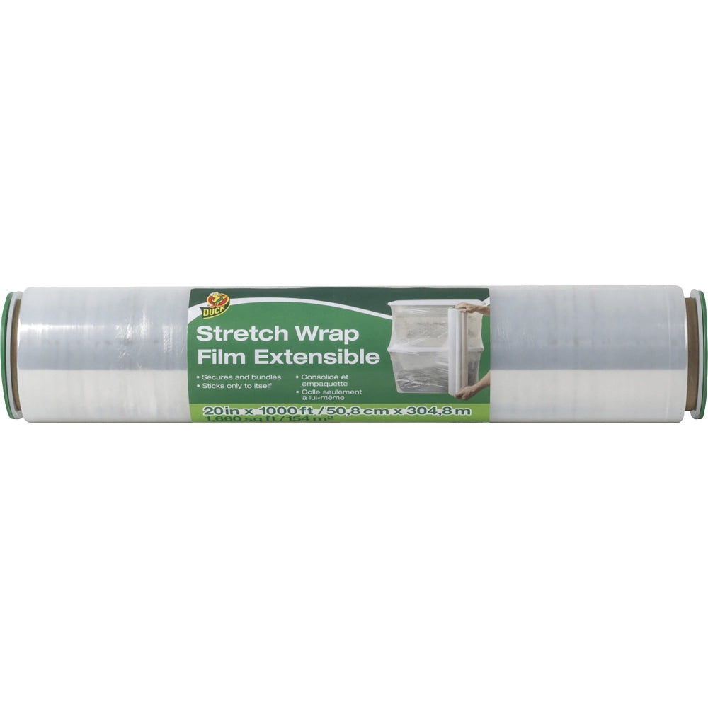 Duck Extensible Stretch Wrap Film - 20in Width x 1000 ft Length - Non-adhesive, Durable, Handle, Self-stick - Plastic Film - Clear - 1Each