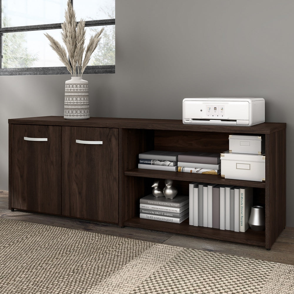 Bush Business Furniture Hybrid Low Storage Cabinet With Doors And Shelves, 21-1/4inH x 59-3/16inW x 15-3/4inD, Black Walnut, Standard Delivery