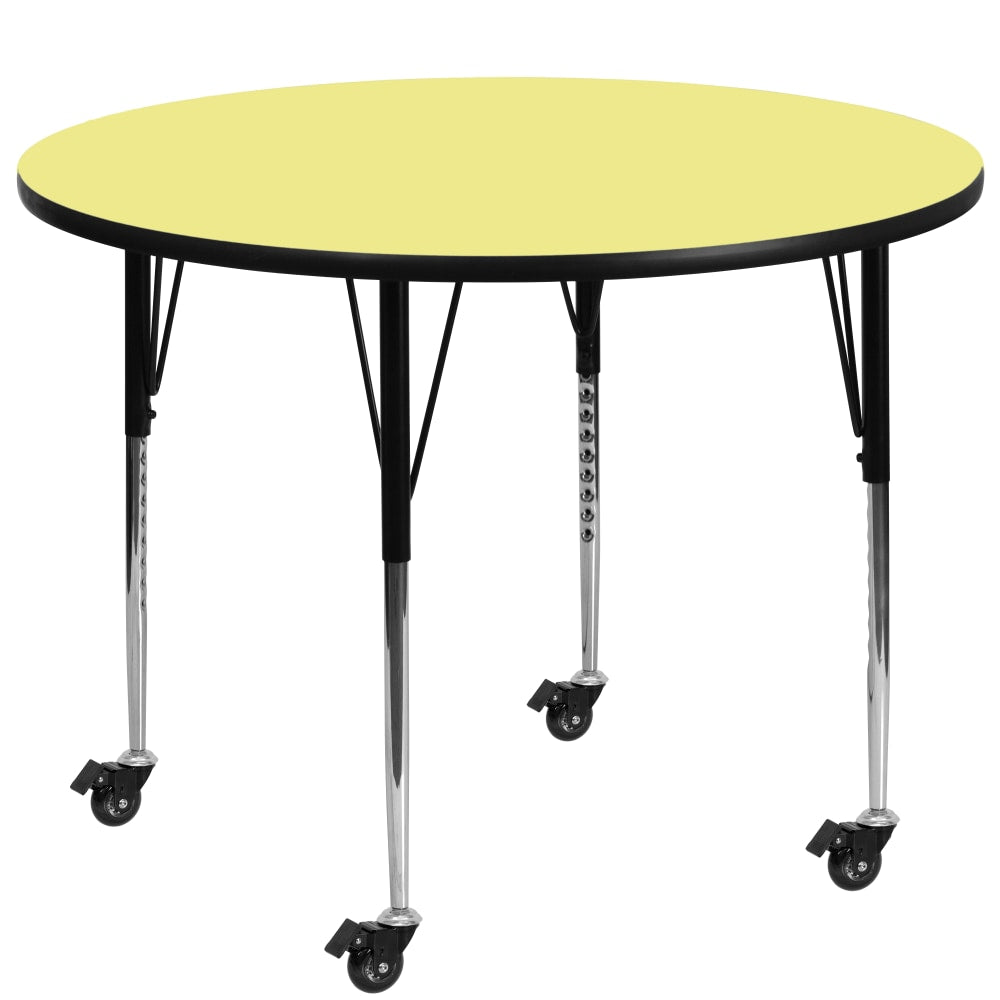 Flash Furniture Mobile 48in Round Thermal Laminate Activity Table With Standard Height-Adjustable Legs, Yellow