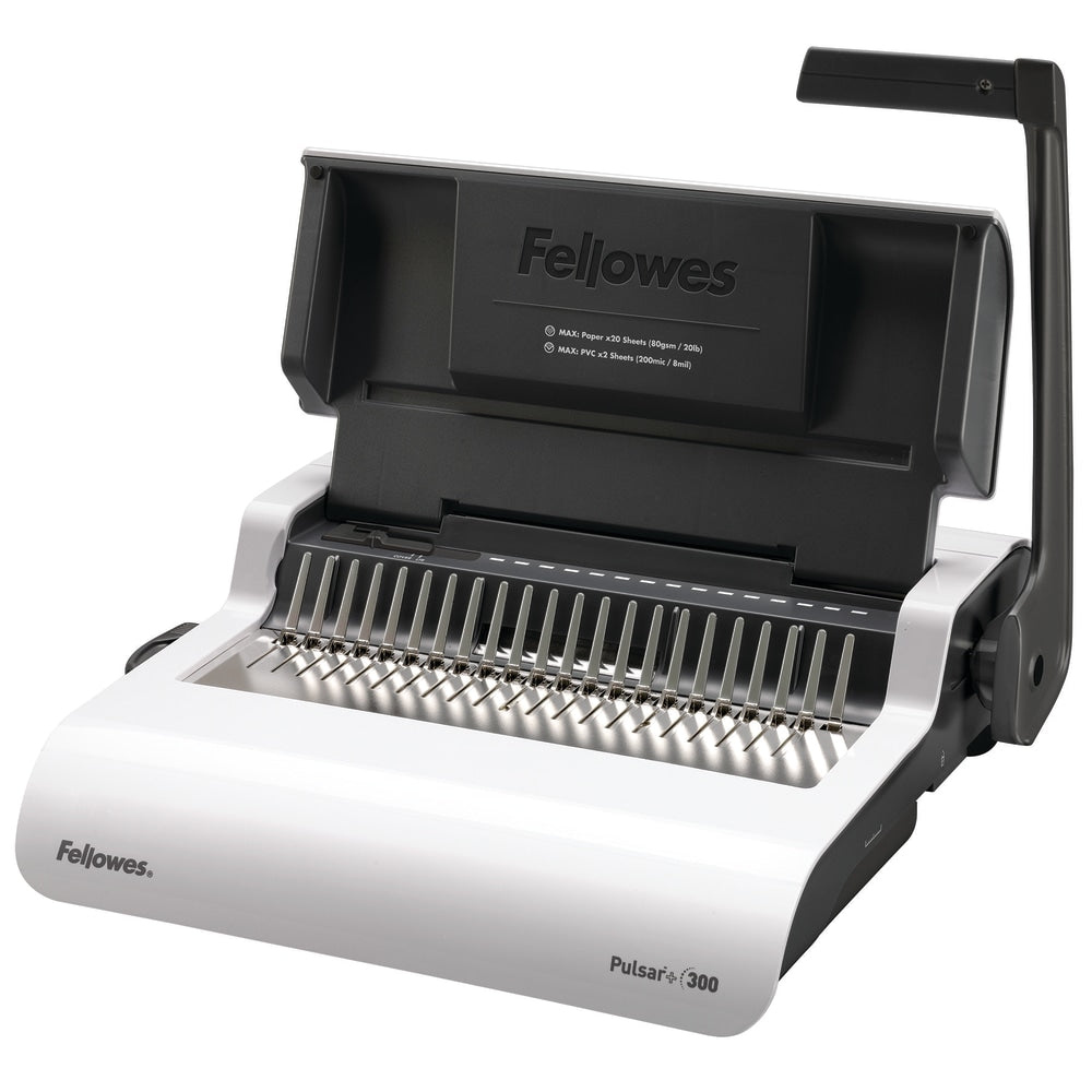 Fellowes Pulsar 300 Manual Comb Binding Machine, 300 Sheet Capacity, 5.1inH x 18.1inW x 15.4inD, White