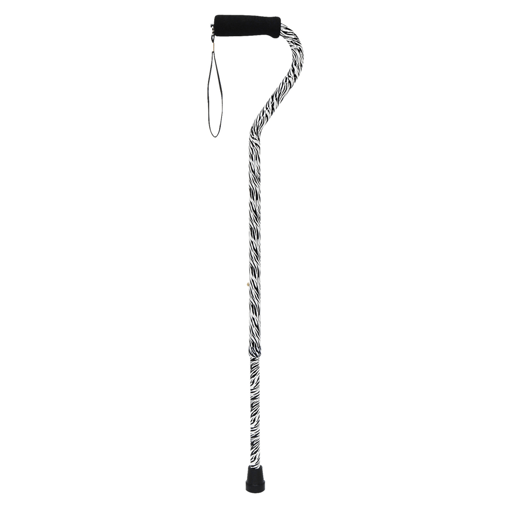 DMI Designer Adjustable Offset-Handle Aluminum Cane, 30in - 39in, Zebra