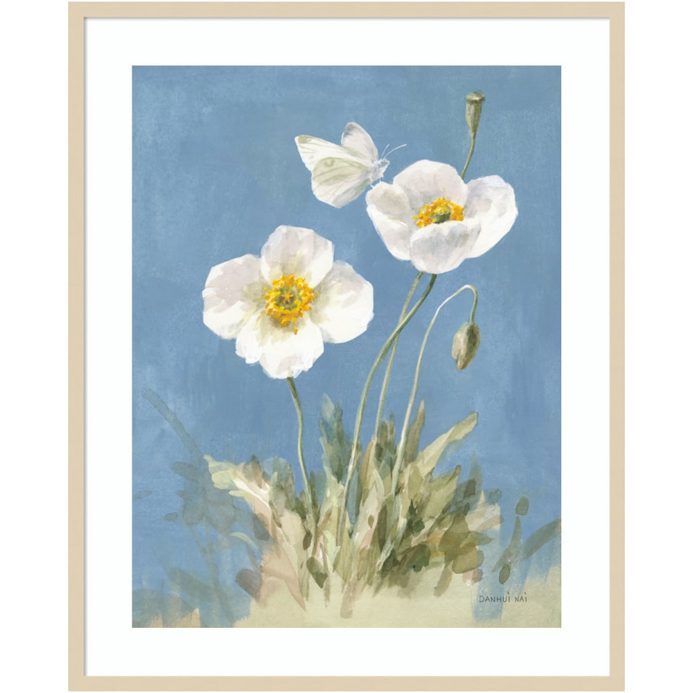 Amanti Art White Poppies I by Danhui Nai Wood Framed Wall Art Print, 33inW x 41inH, Natural