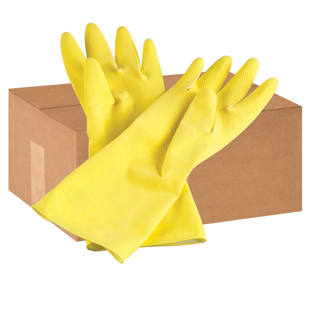 Tradex International Flock-Lined Latex General Purpose Gloves, Small, Yellow, Pack of 12 pairs