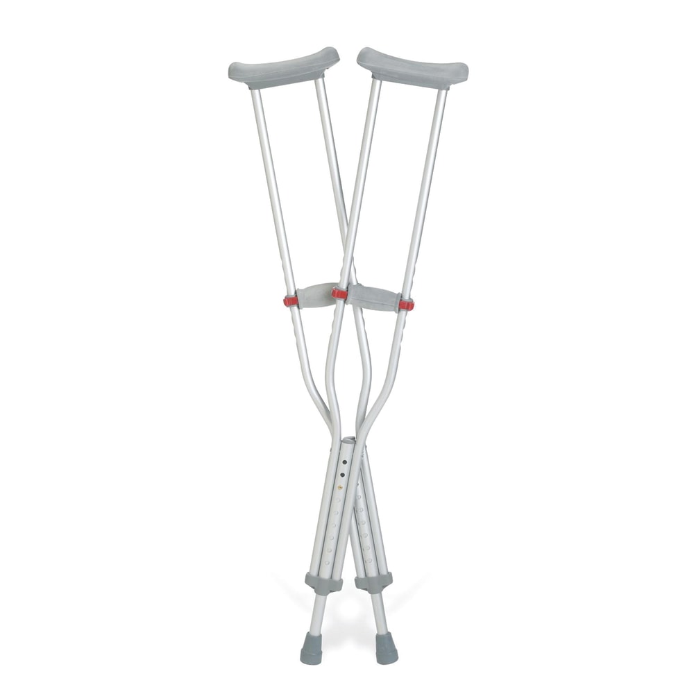 Medline Red-Dot Aluminum Crutches, Adult, Gray, Case Of 8 Pairs