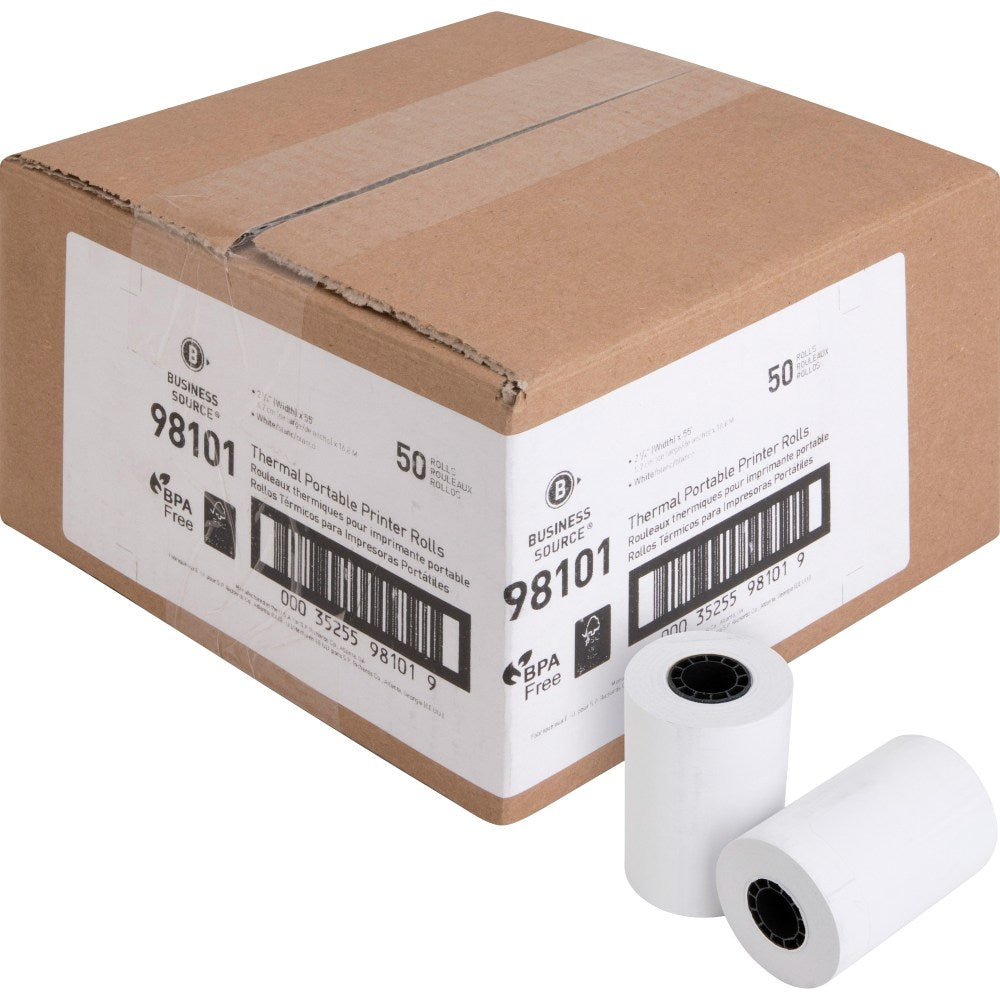 Business Source Receipt Paper, 2 1/4in x 55ft, FSC Certified, Carton Of 50 Rolls