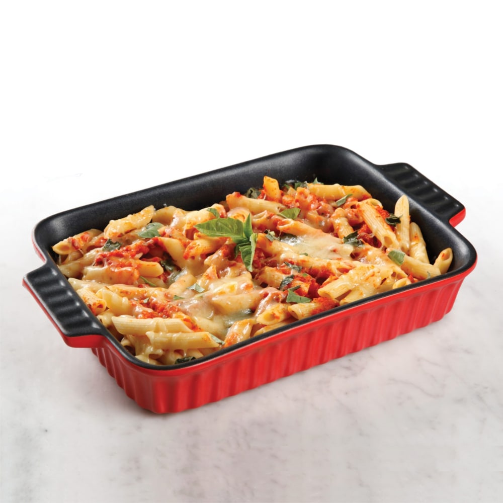 Crock-Pot Denhoff Non-Stick Ribbed Casserole Dish, 10in, Red