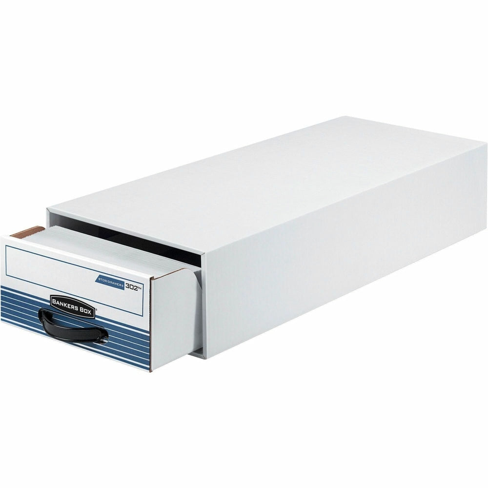 Bankers Box Medium-Duty Storage Drawers, 5 1/4in x 10 1/2in x 25 1/4in, White/Blue, Case Of 12