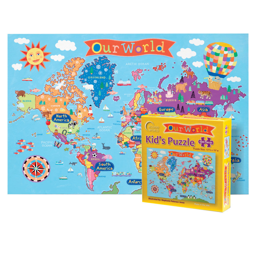 Round World Products Kids World 100-Piece Jigsaw Puzzle, 13in x 19in