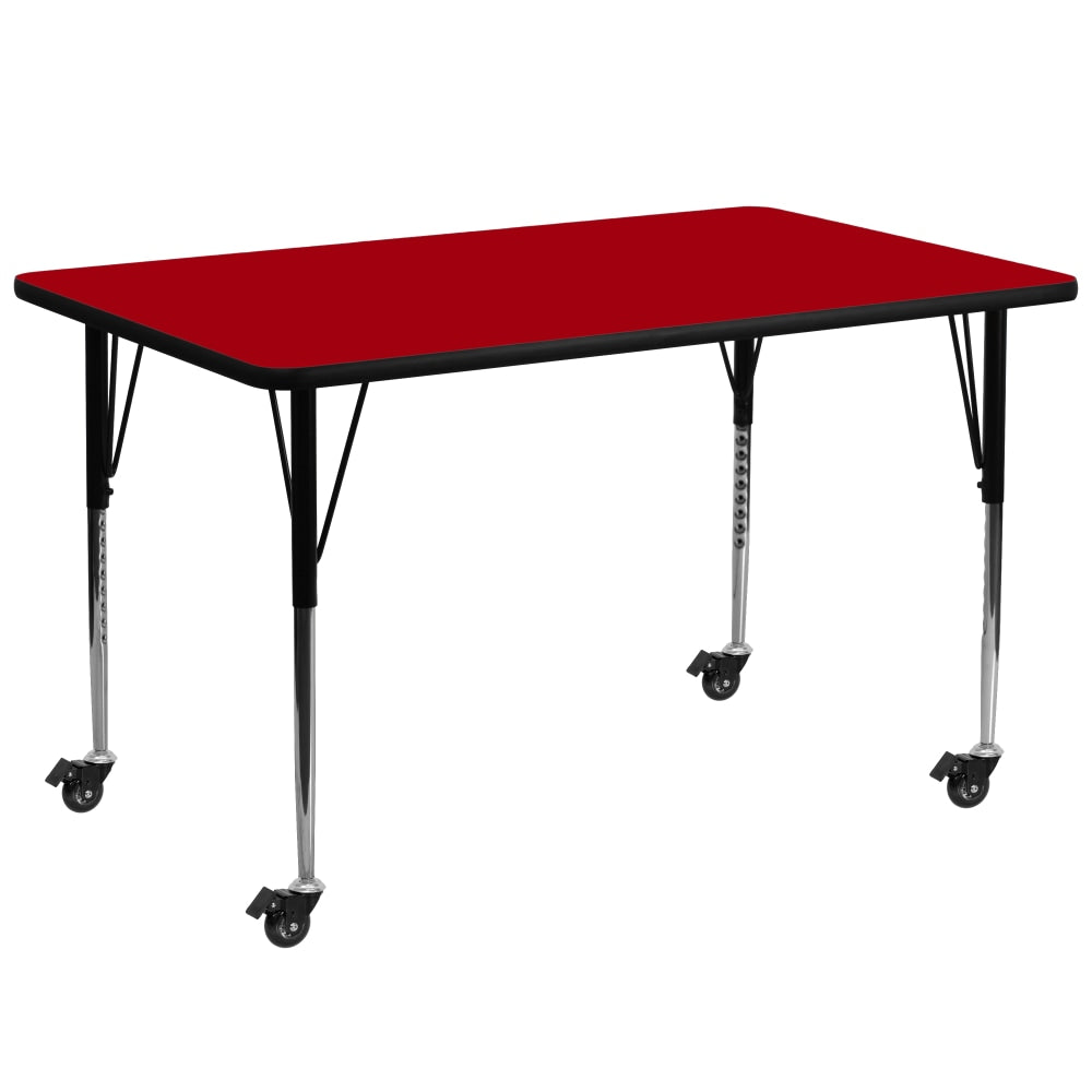 Flash Furniture Mobile Rectangular Thermal Laminate Activity Table With Standard Height-Adjustable Legs, 30-3/8inH x 30inW x 72inD, Red