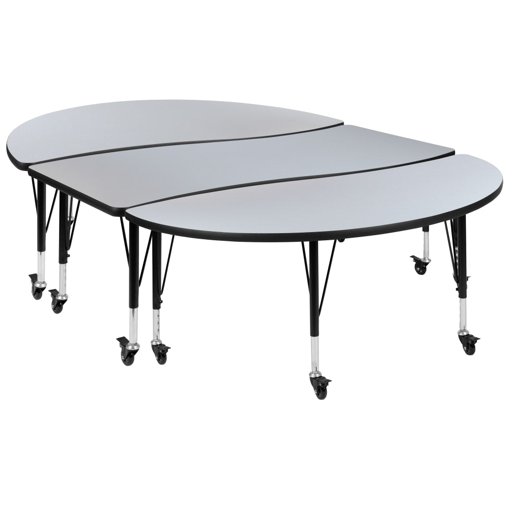 Flash Furniture Mobile Oval Wave Flexible Thermal Laminate 3-Piece Activity Table Set With Height-Adjustable Short Legs, Gray