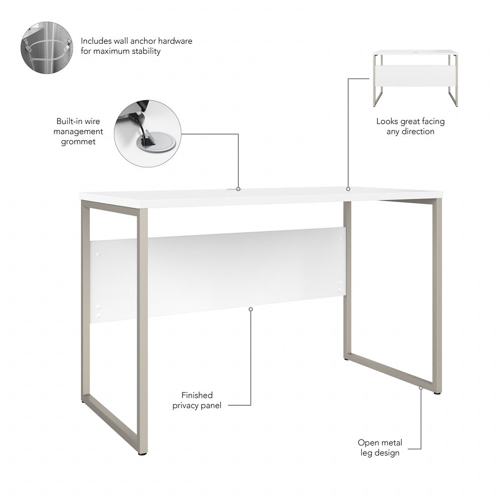 Bush Business Furniture Hybrid 48inW x 24inD Computer Table Desk With Metal Legs, White, Standard Delivery