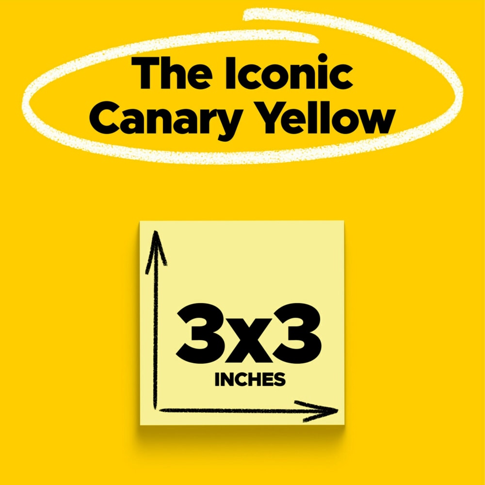 Post-it Super Sticky Notes, 3 in x 3 in, 6 Pads, 70 Sheets/Pad, 2x the Sticking Power, Canary Yellow