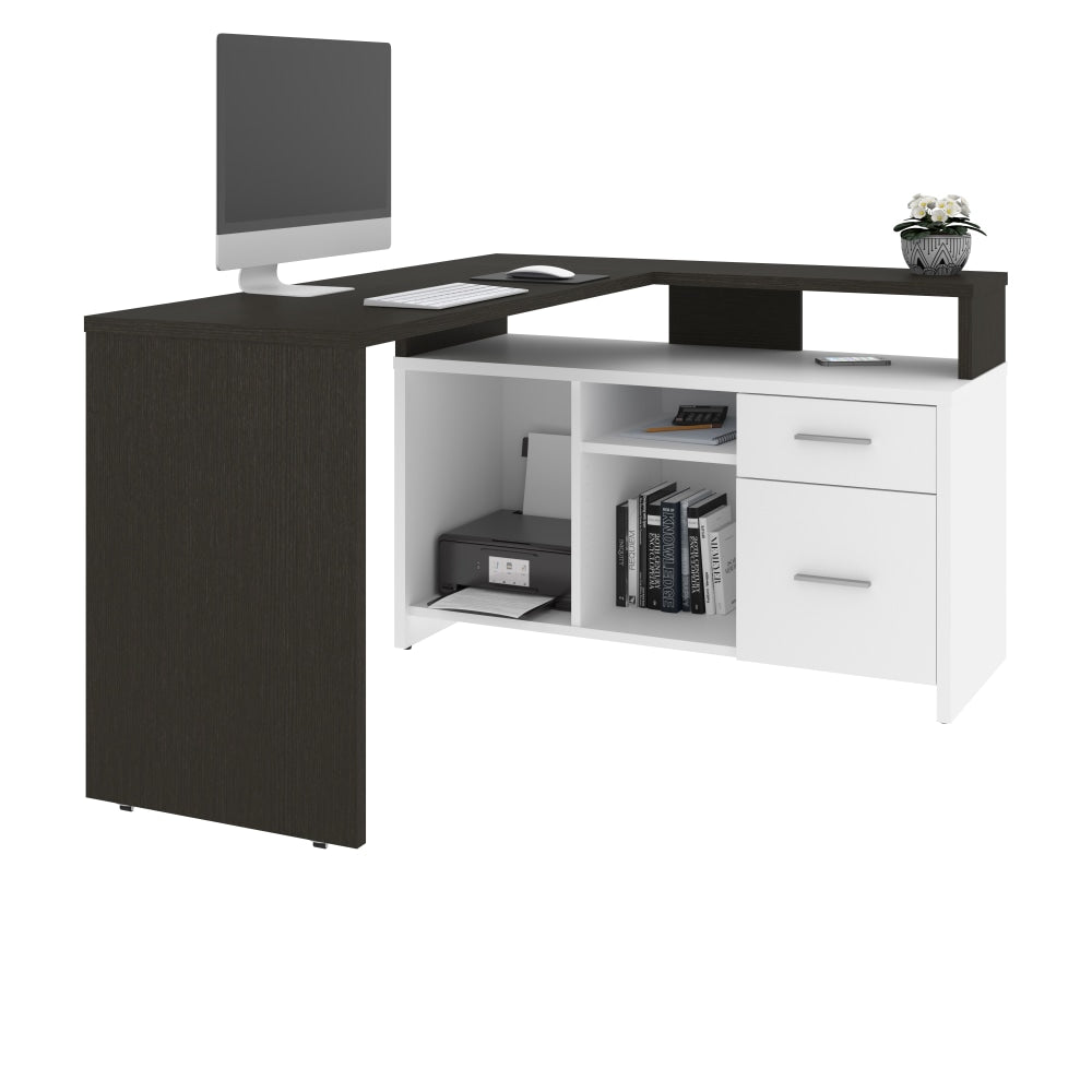 Bestar Equinox 57inW L-Shaped Corner Desk, White/Deep Gray