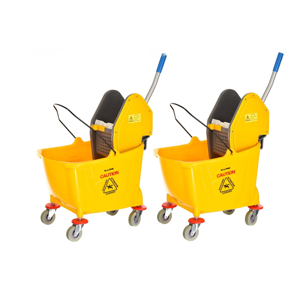 Alpine Industries 36-Quart Mop Buckets With Down Press Wringers, Yellow, Pack Of 2 Buckets