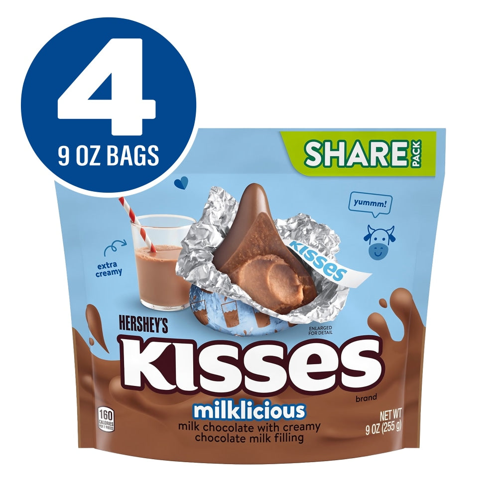 KISSES Milklicious Share Stand Up Bags, 9 Oz, Pack Of 4 Bags