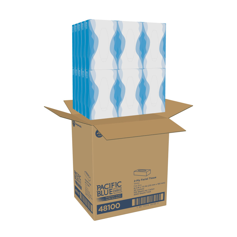 PACIFIC BLUE SELECT 2-PLY FACIAL TISSUE BY GP PRO (GEORGIA-PACIFIC), FLAT BOX, 30 BOXES PER CASE