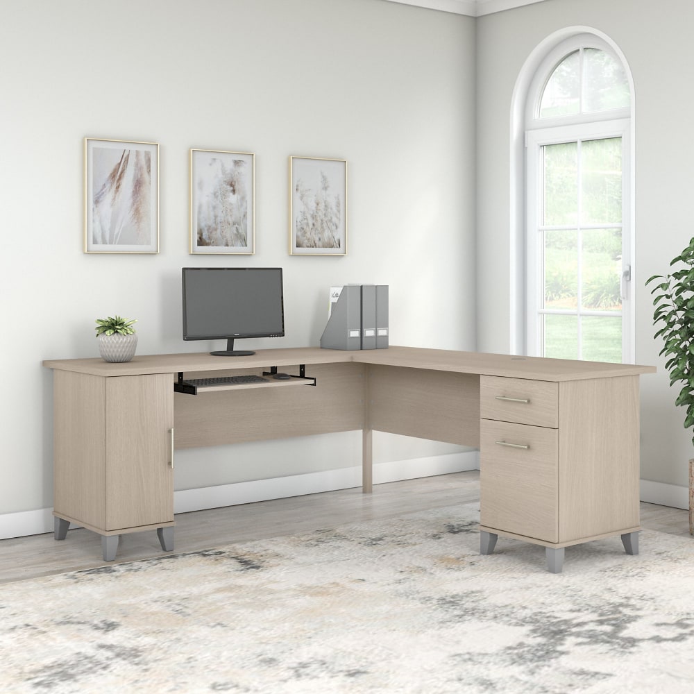 Bush Business Furniture Somerset 72inW L-Shaped Corner Desk With Storage, Sand Oak, Standard Delivery