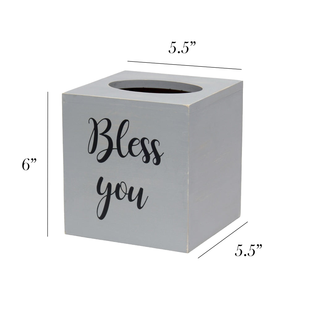 Elegant Designs Decorix Square Wooden Tissue Box Cover With Sliding Base, 6inH x 5-1/2inW x 5-1/2inL, Gray Wash