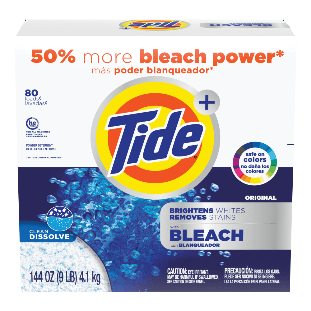 Tide Laundry Detergent Powder With Bleach, Original Scent, 144 Oz Box