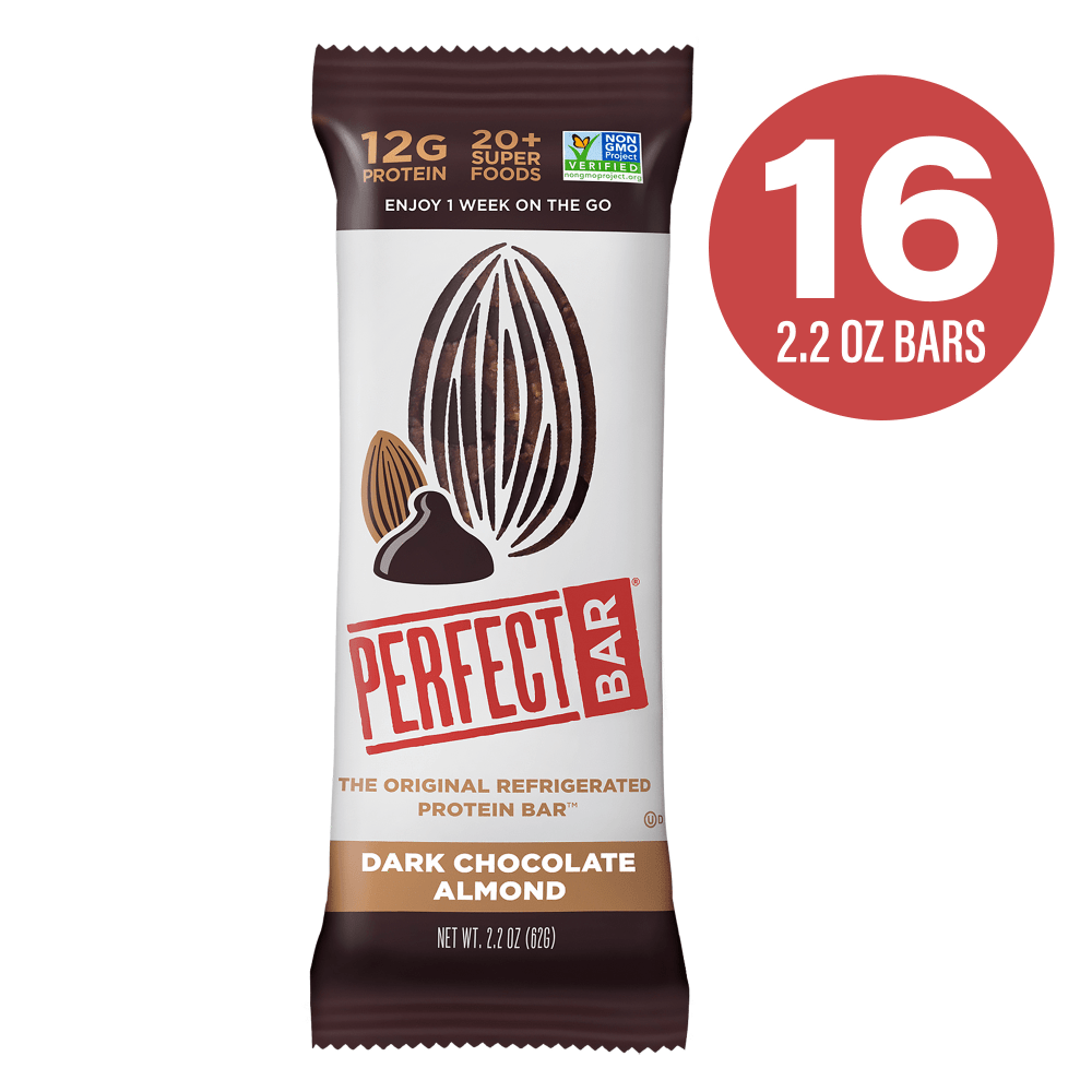 Perfect Bar Protein Bars, Dark Chocolate Almond, 2.2 Oz, Pack Of 16 Bars