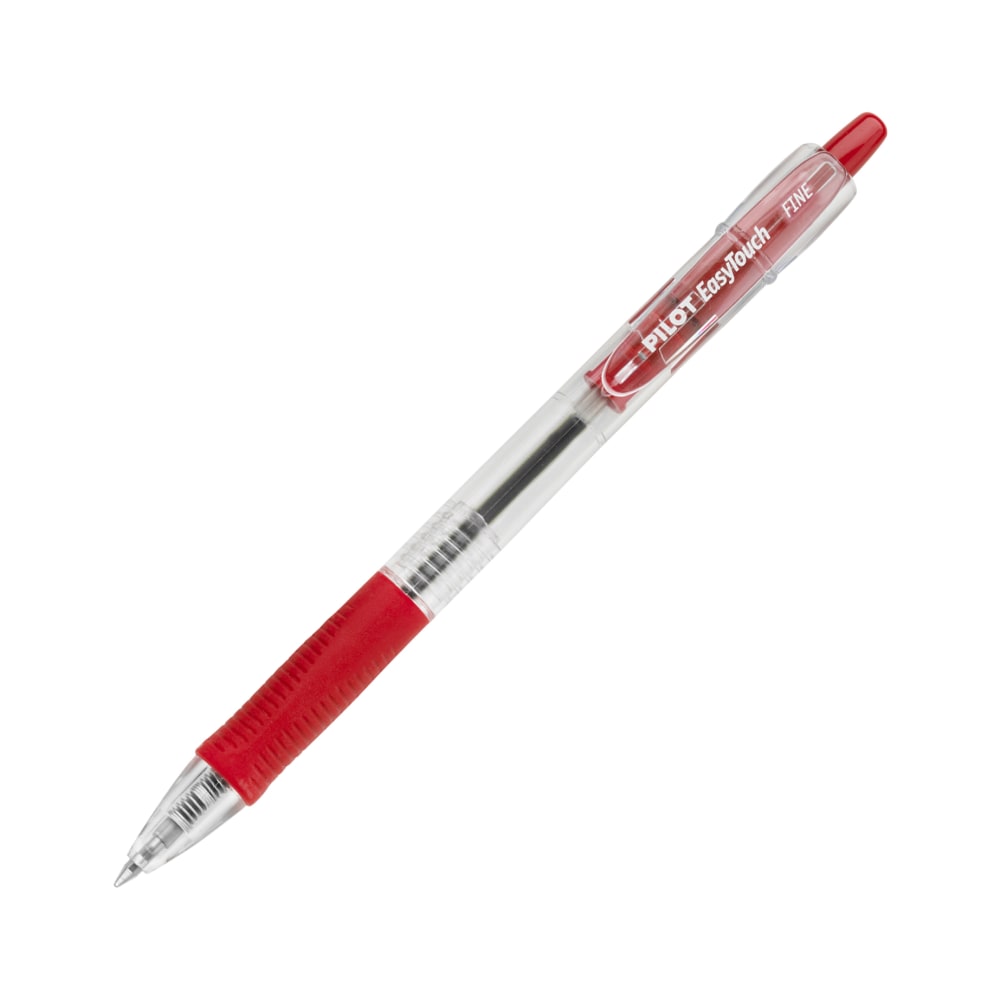 Pilot EasyTouch Retractable Ballpoint Pens, Fine Point, 0.7 mm, Clear Barrels, Red Ink, Pack Of 12