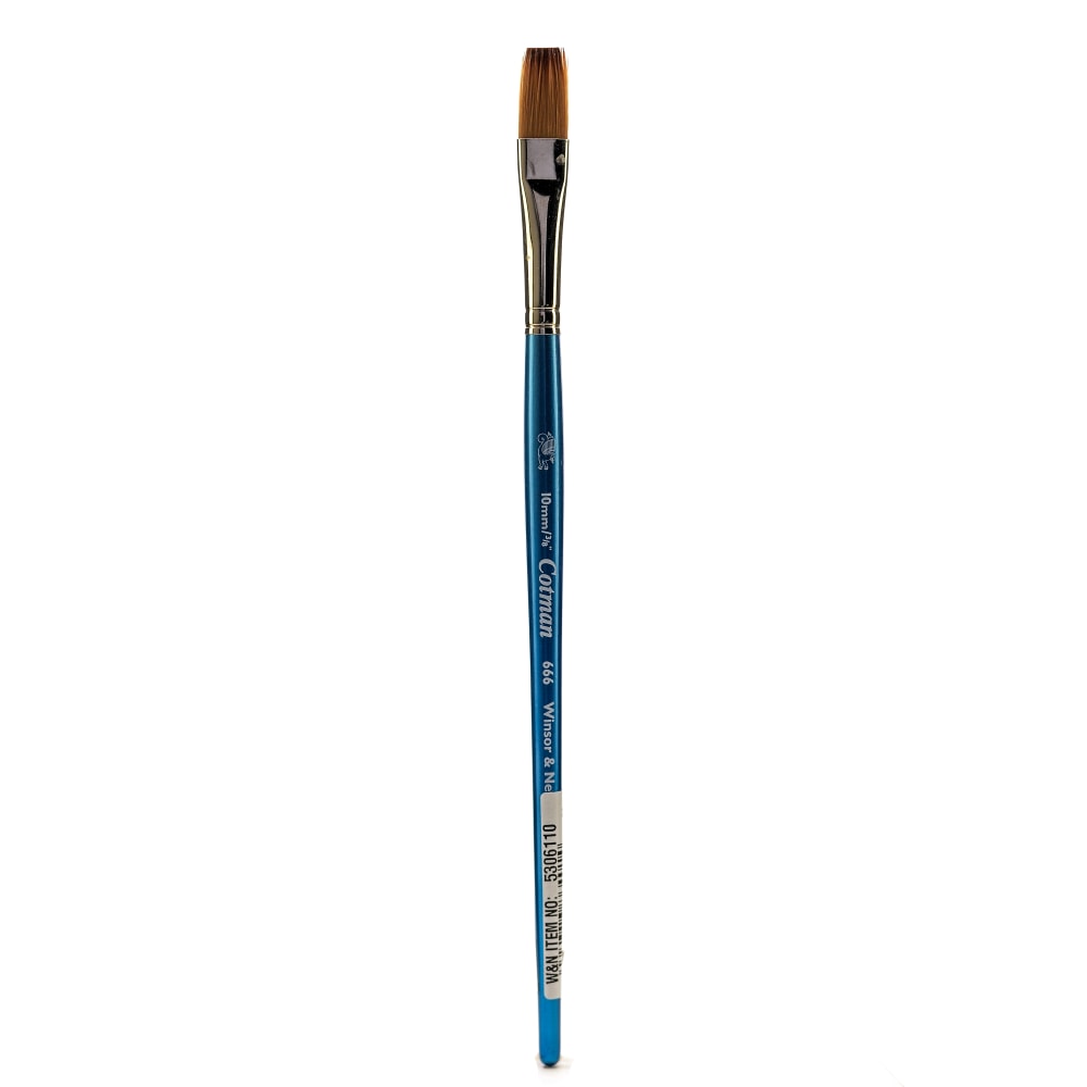 Winsor & Newton Cotman Watercolor Paint Brush 666, 3/8in, One-Stroke Flat Bristle, Synthetic, Blue