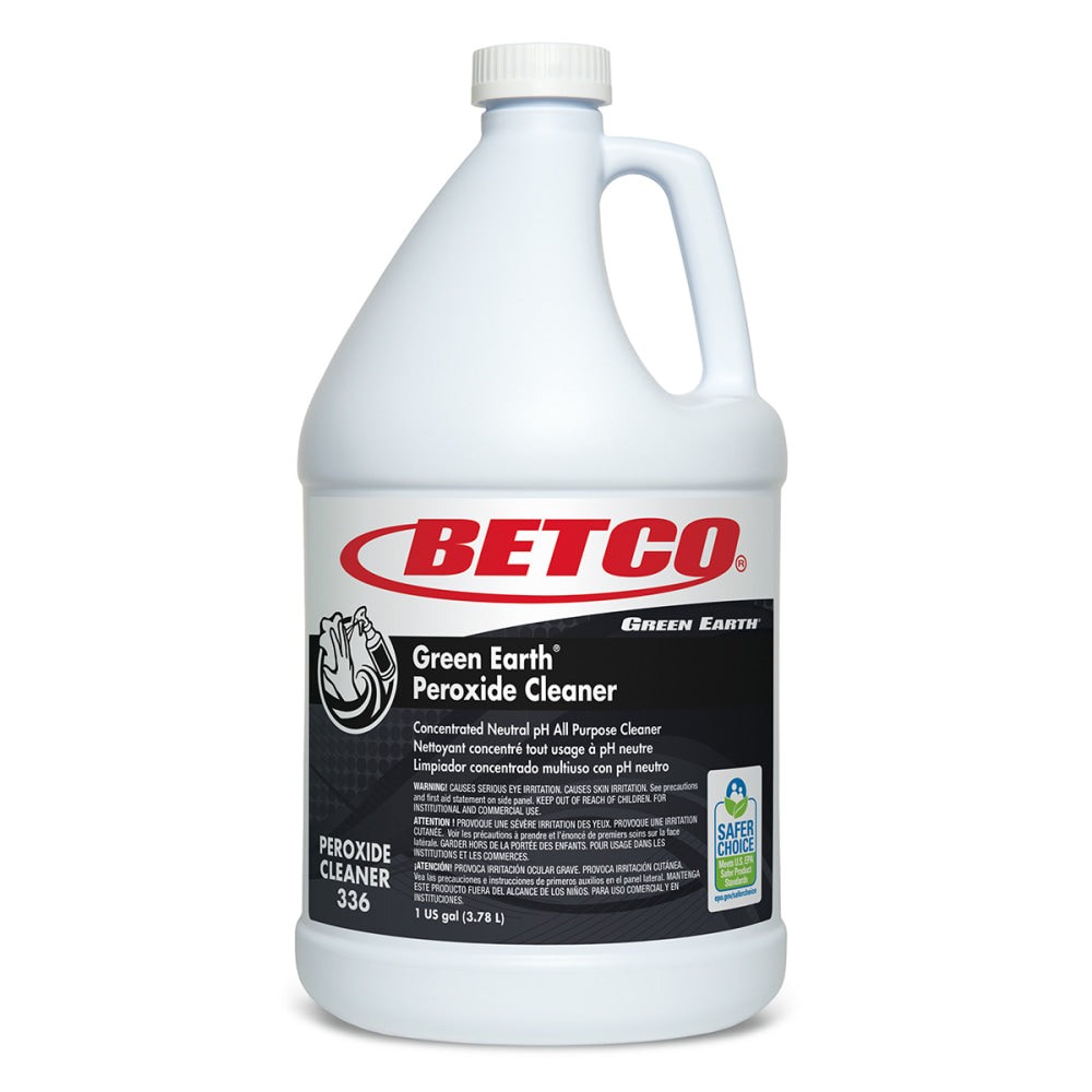 Betco Green Earth Peroxide Cleaner Concentrate, Mint Scent, 128 Oz Bottle, Clear, Case Of 4