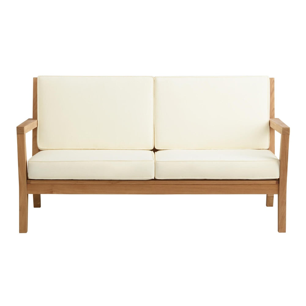 Linon Clemmett Outdoor 2-Seater Sofa, 32-4/5inH x 63-4/5inW x 35-1/3inD, Teak/Antique White