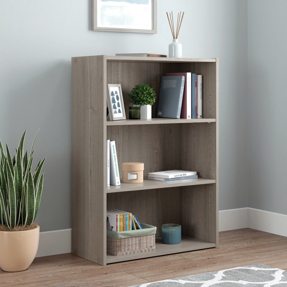 Sauder Beginnings 36inH 3-Shelf Bookcase, Silver Sycamore