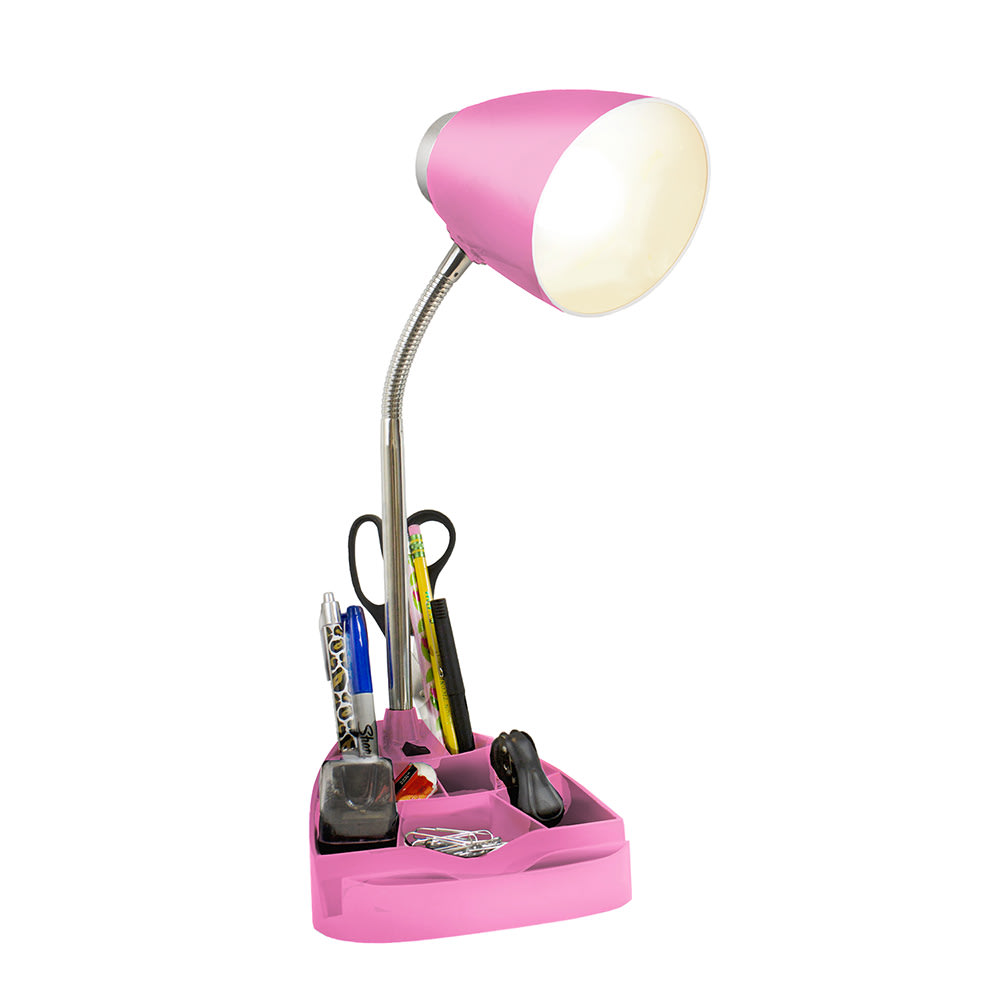 LimeLights Gooseneck Organizer Desk Lamp, Adjustable Height, Pink Shade/Pink Base