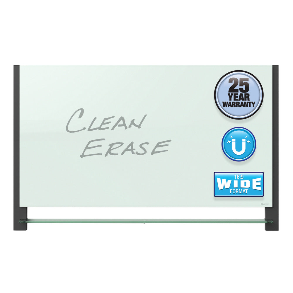 Quartet Evoque Glass Magnetic Dry-Erase Whiteboard, 22in x 39in, Plastic Frame With Black Finish