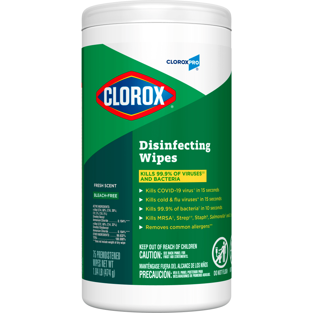 Clorox Disinfecting Wipes, 7in x 8in, Fresh Scent, 75 Wipes Per Tub, Box Of 6 Tubs