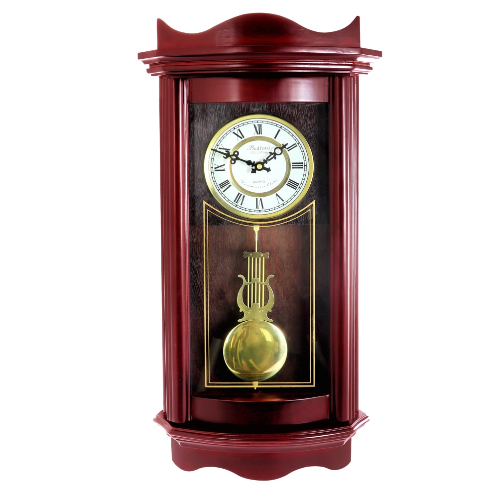 Bedford Clocks Weathered Collection Wall Clock, 25inH x 10-3/4inW x 4-3/16inD, Cherry Oak