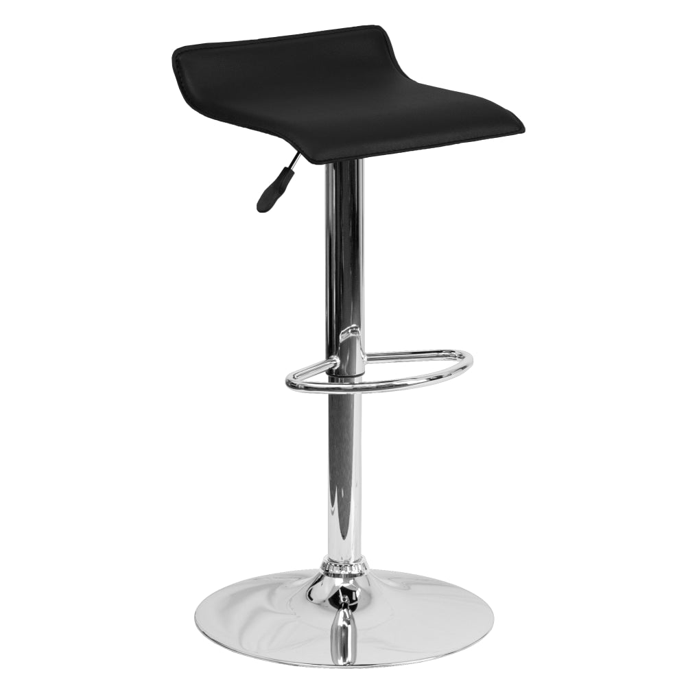 Flash Furniture Contemporary Vinyl Adjustable-Height Bar Stool With Solid Wave Seat, Black/Chrome