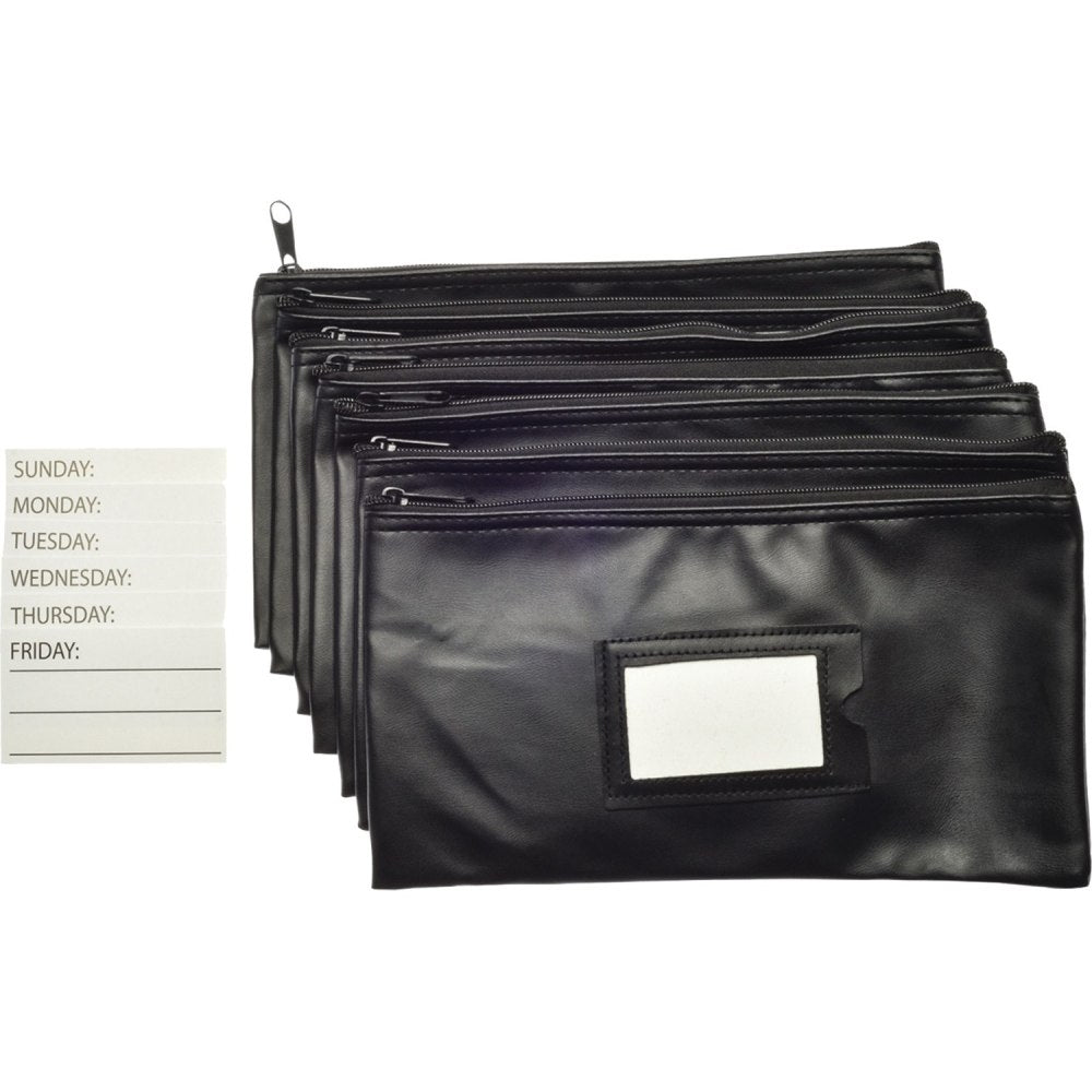 Nadex Coins Black 7 Days Bank Deposit Cash and Coin Pouches - 11in Width x 6in Length - Black - Faux Leather - 7 - Cash, Coin, Document, Receipt, Office Supplies, Map, School Supplies, Jewelry