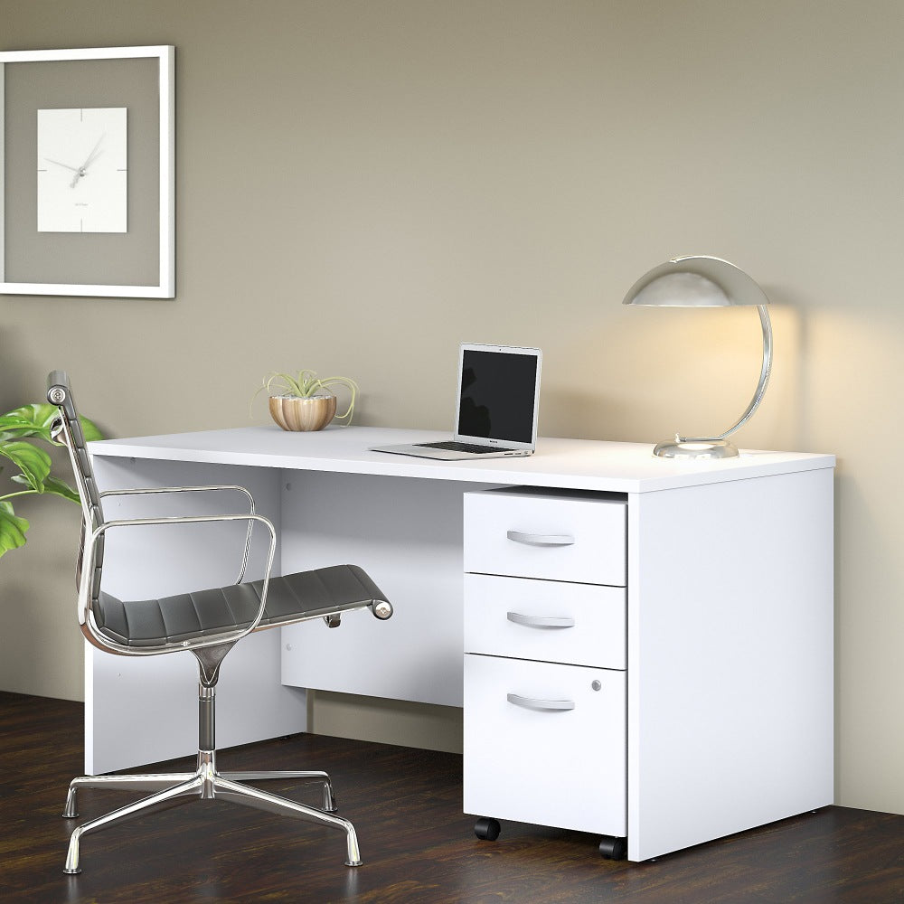 Bush Business Furniture Studio C 60inW Office Computer Desk With Mobile File Cabinet, White, Standard Delivery