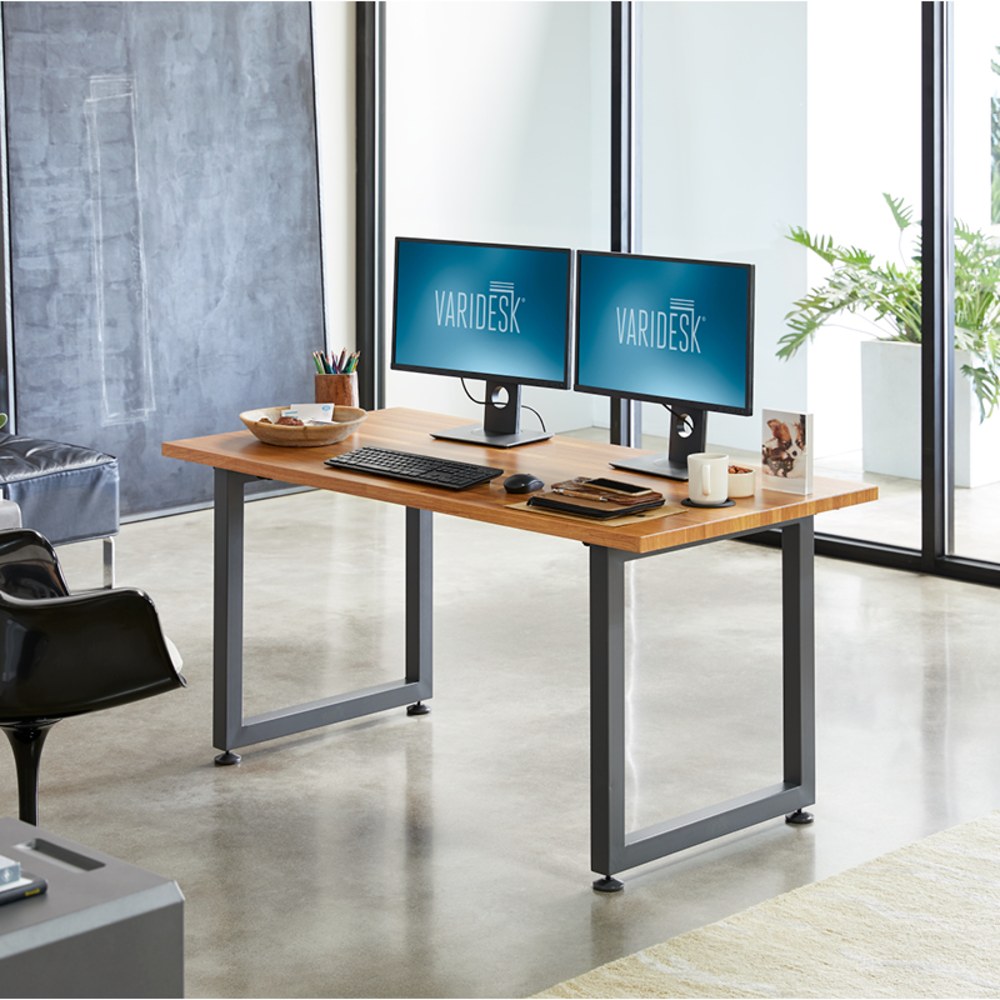 Vari Table 60inW Computer Desk, Butcher Block/Slate