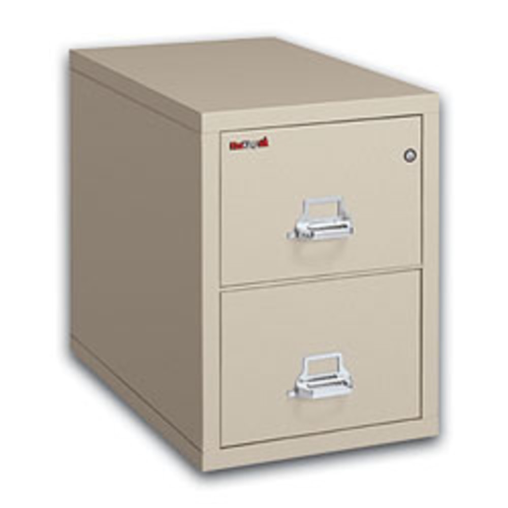 FireKing 25inD Vertical 2-Drawer Letter-Size Fireproof File Cabinet, Metal, Parchment, White Glove Delivery