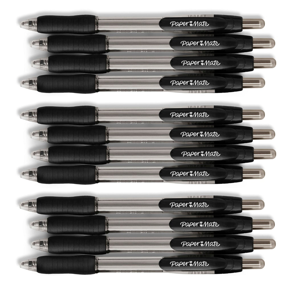 Paper Mate Profile Retractable Ballpoint Pens, Bold Point, 1.4 mm, Translucent Black Barrel, Black Ink, Pack Of 12