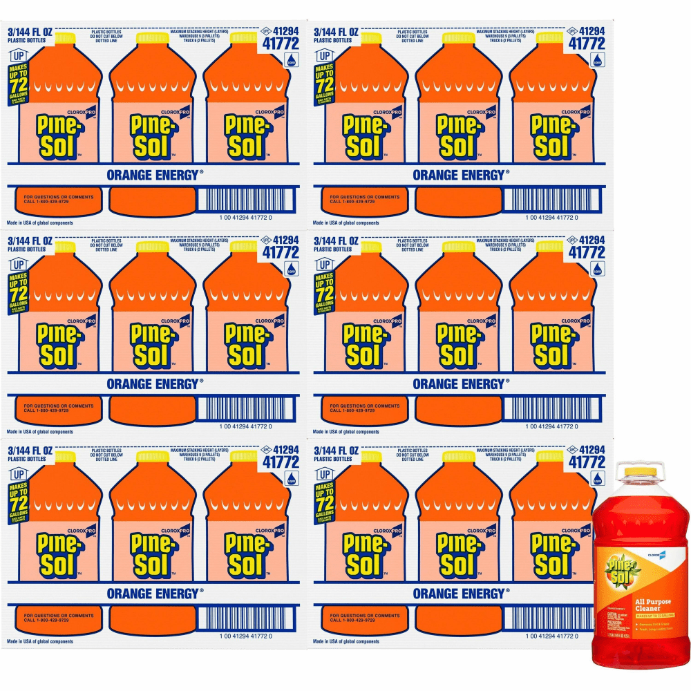 CloroxPro Pine-Sol All Purpose Cleaner - Concentrate - 144 fl oz (4.5 quart) - Orange Energy Scent - 126 / Pallet - Water Soluble, Deodorize, Residue-free, Antibacterial - Orange